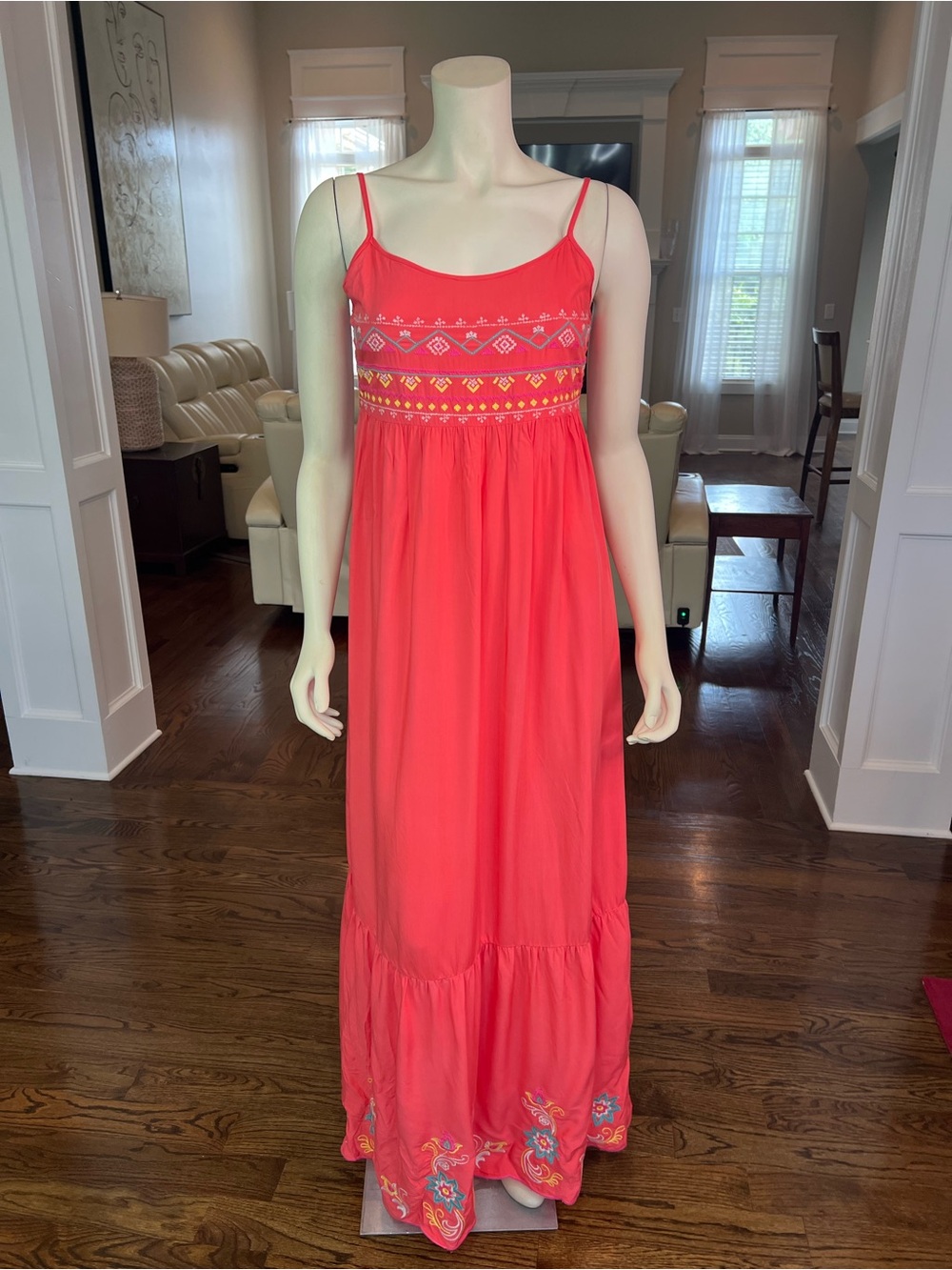 Flying Tomato Coral Maxi Dress with Embroidered Hem - Picture 2 of 14